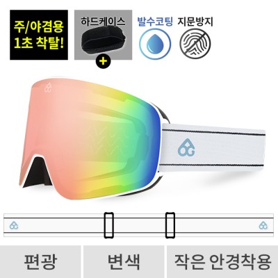 2526 로그 보드 스키 고글 마그넷 프로 라인 화이트 - 에메랄드 편광+변색 530(530 Magnet)