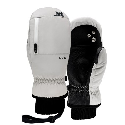 2526 로그 남녀공용 스노우보드 벙어리 장갑 큐트 캣 - 아이보리/화이트 25LCC-I/W