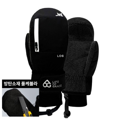 2526 로그 남녀공용 스노우보드 벙어리 장갑 프로 케블라 큐트 캣 - 블랙/화이트 25LPKCC-B/W